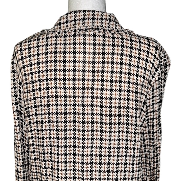 Zara Houndstooth Print Ruffle Peter Pan Collar Button Down Blouse - M - Picture 9 of 14